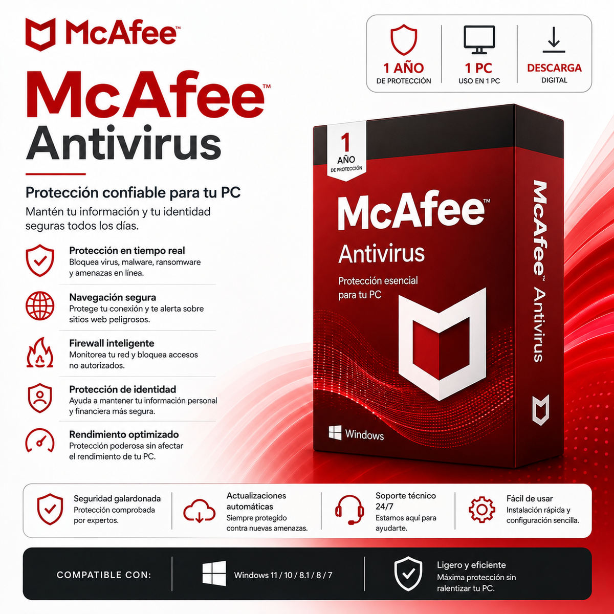 McAfee Antivirus – 1 PC · 1 Year License Key